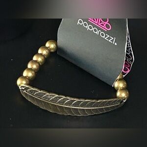 Paparazzi Gold Beaded Bracelet with Feather Detail